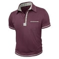 thumbnail image 6 of Afuyipoi Men’s Button-Front Short-Sleeve Polo Shirt with Pocket, Casual Turn-Down Collar Top Wine Size S, 6 of 8