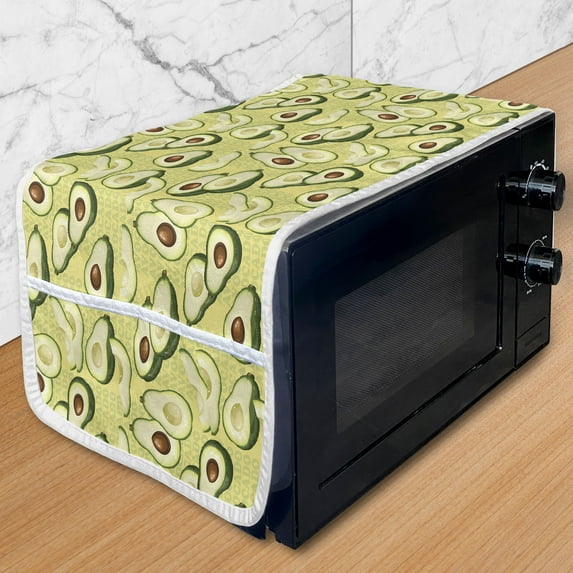 Avocado Microwave Oven Cover, Cartoon Ripe Avocados in Slices with Pattern Raw Tropical Fruit, Water Resistant Organizer with Pockets for Kitchen, 36" x 12", Green Pale Green Brown, by Ambesonne