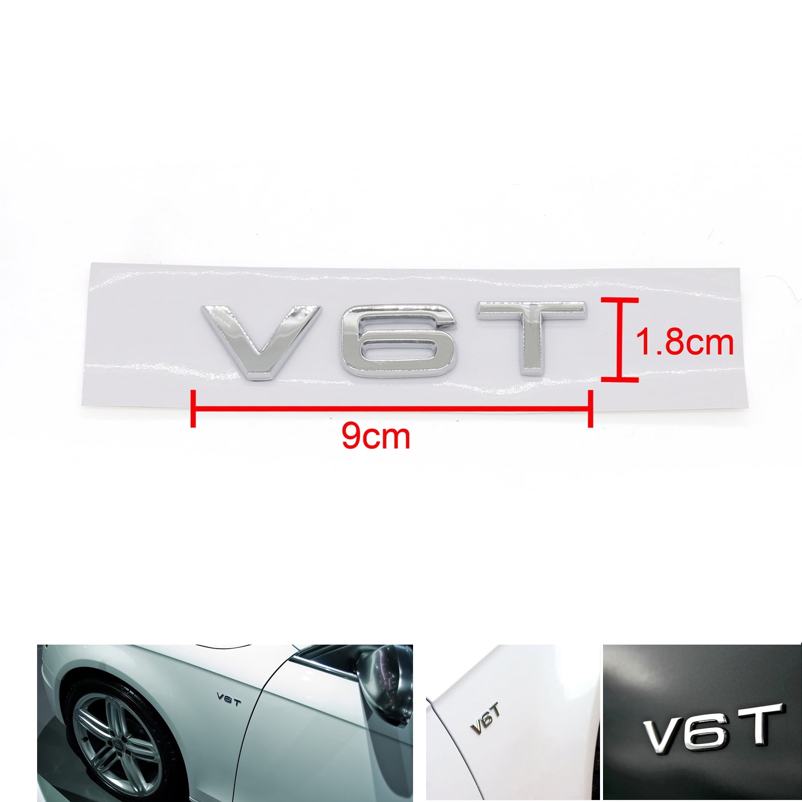 Silver Chrome V6T 2 Pack Rear Boot Badge Emblem Letters Numbers Compatible For V6T Engine SQ5 S6