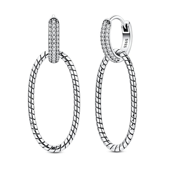 NARMO Original 925 Sterling Silver Elliptical Double Ring Hoop Earrings 5A Zircon for Women Jewelry Making