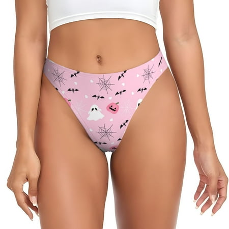 Qokaie Bat And Pumpkin Printed Women s Cotton Thong Underwear  Sexy Breathable Panties G-string-Medium