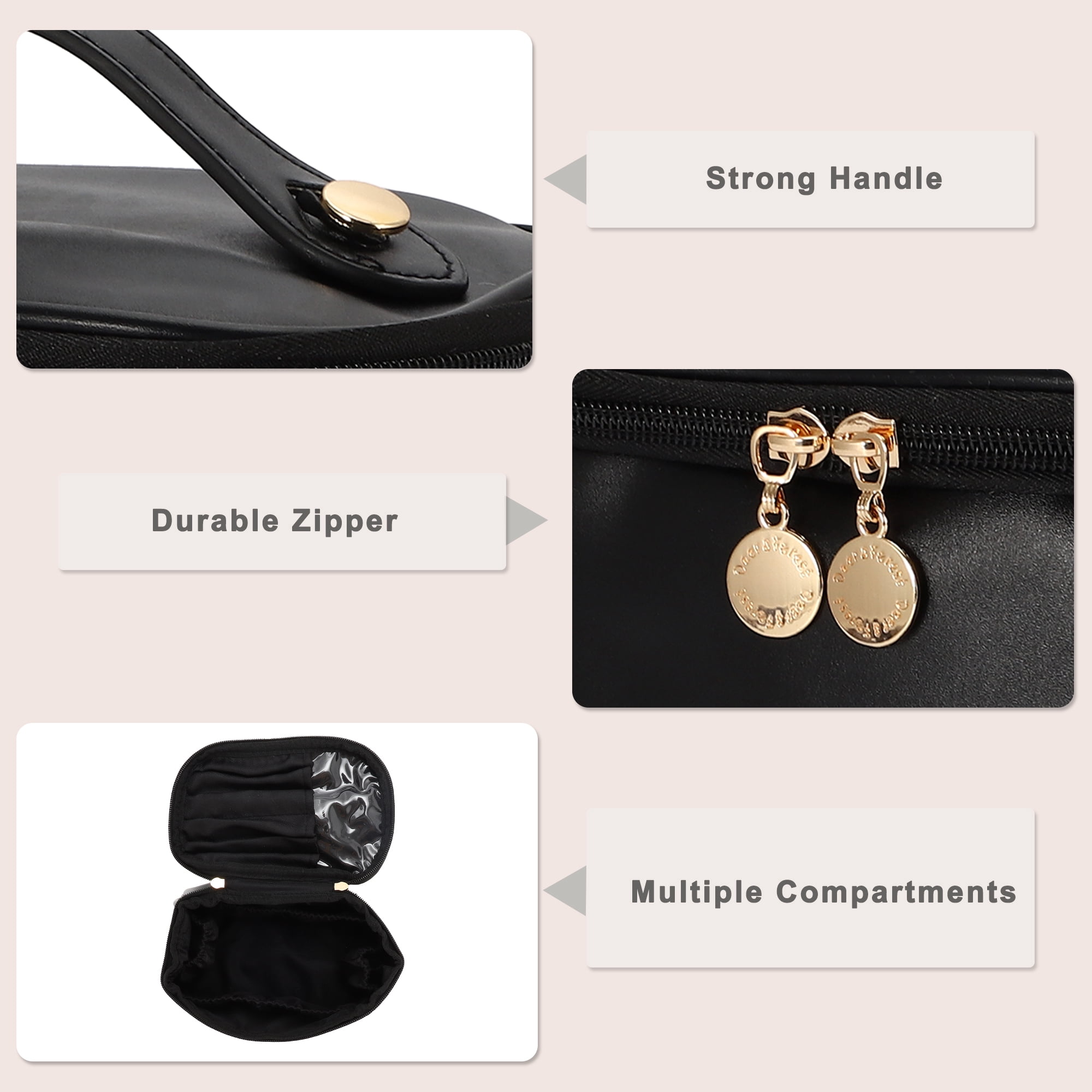 Unique Bargains PU Leather Travel Cosmetic Waterproof Durable Bag for Toiletry Black