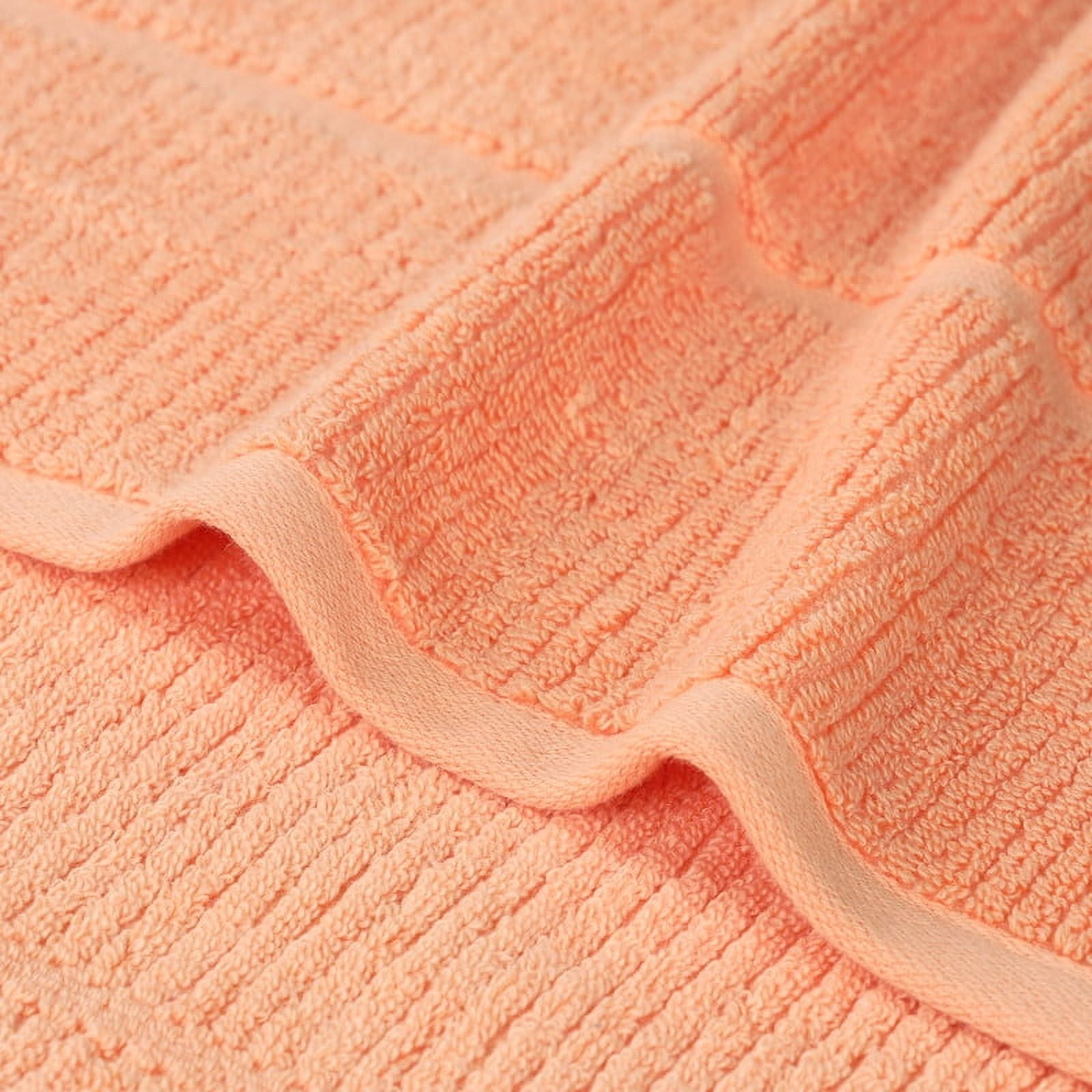 Superior Milo 3 Piece Smart Twist Cotton Towel Set, Medium Weight Ribbed Design Towels, Peach