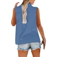 thumbnail image 4 of Bovemsi Cotton Linen Shirts for Women Sleeveless Collared Tops Oversized Up Blouses Work Shirts Casual Summer Tshirt, Blue Women's Summer Tank Tops, M, 4 of 9