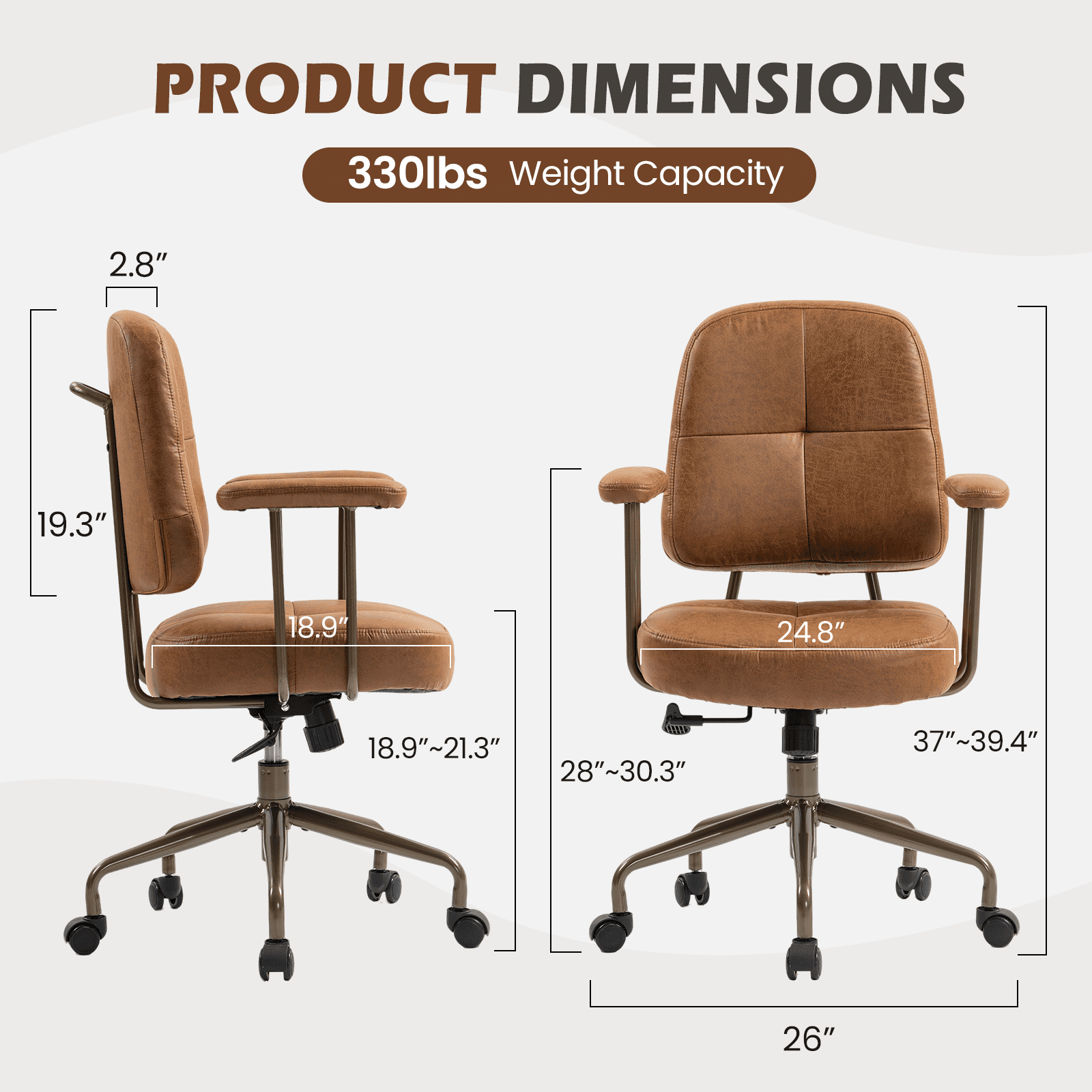 AVAWING Mid Century Modern Fabric Office Chair, Upholstered Desk Chair with Armrests, Brown(Brown Frame)