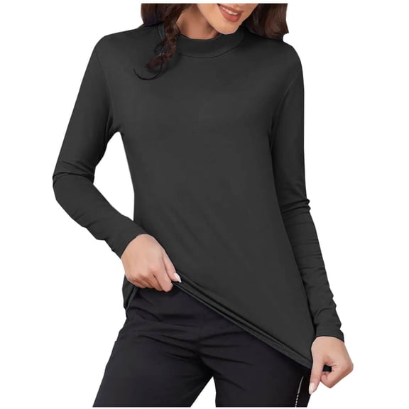 Vinsonshop Womens Turtleneck Shirts Long Sleeve Fitted Thermal Mock Neck Soft Base Layer Tops Underwear Stretchy Fit Soft Undershirts Fashion Winter Clothes Black L