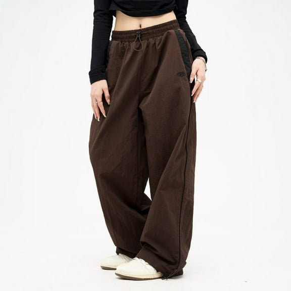 Roncen Women's Solid Color Jogger Pants - High-Rise Loose Fit Elastic Waist Hip-hop Sweatpants with Straight-Leg Wide-Leg Design