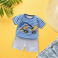 thumbnail image 4 of HCNTES Toddler Boy Summer Clothes Construction Truck Print Striped T-Shirt & Shorts Set Soft Cotton Toddler 2Pcs Outfit, 4 of 5