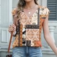 thumbnail image 6 of Women’s Boho Print V Neck Short Sleeve Top, Relaxed Fit Casual Vacation Blouse with Stylish Printed Design, Beige, S, 6 of 6