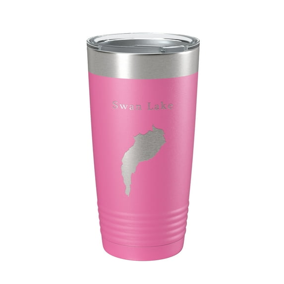Swan Lake Map Tumbler Travel Mug Insulated Laser Engraved Coffee Cup Maine 20 oz Pink