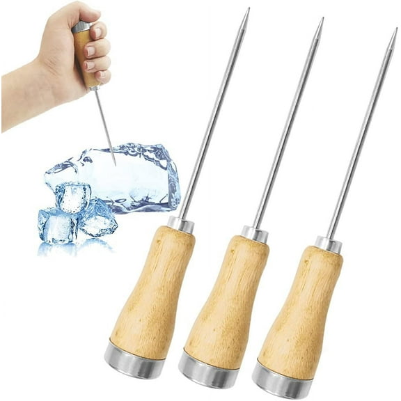 3 Pcs 8.5 Inch Ice Picks,Stainless Steel Ice Pick with Wooden Handle,Ice Breaking Accessories for Kitchen,Bar,Restaurant