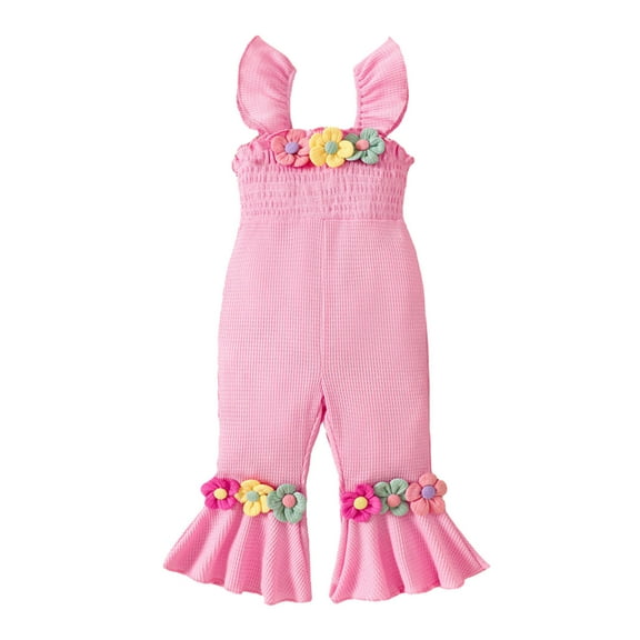 Wdgfv Girls Floral Romper Jumpsuit Fly Sleeve Baby Outfit Summer Spring Casual Playwear Red 18-24 Months