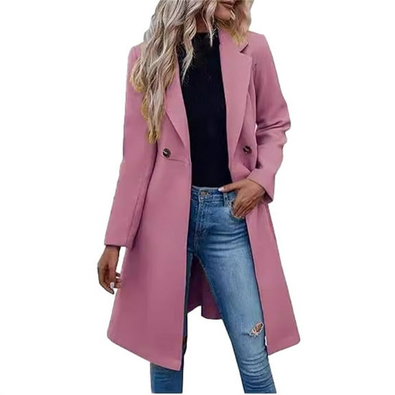Niaviben Women's Pea Coat Lapel Coat Long Womens Coat Jackets for Women Jacket Womens Jackets Casual Women's Jackets Pink L