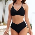 thumbnail image 5 of Women's High Waisted Bikini Sets Matel Tummy Control Swimsuits V Neck Twist Front Cross-Back Bathing Suit Black XL, 5 of 5