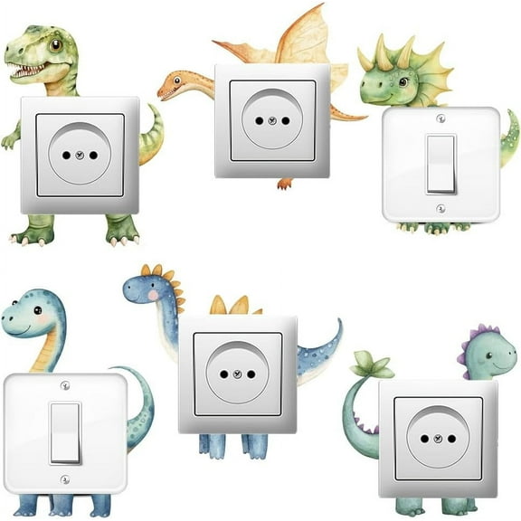 6Pcs Dinosaur Cartoon Funny Light Switch Stickers Dinosaur Wall Sticker Interesting Light Switch Decals