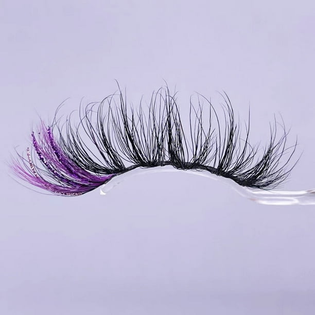 Zhuge Pestañas de colores, pestañas de visón con brillo, pestañas postizas rizadas completas y gruesas de estilo ojo de gato y zorro, 1 par (8A-6CS)