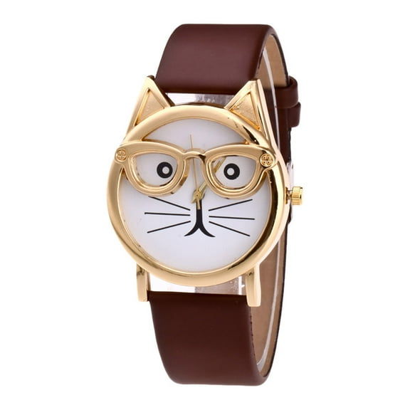 2024 New Cat Dial Gift Fashion Women's Watches Leather Band With Glasses Watch Strap Tw2r81400 Quartz Women's Watch Women Wide Leather Watch Bands Talking Watch