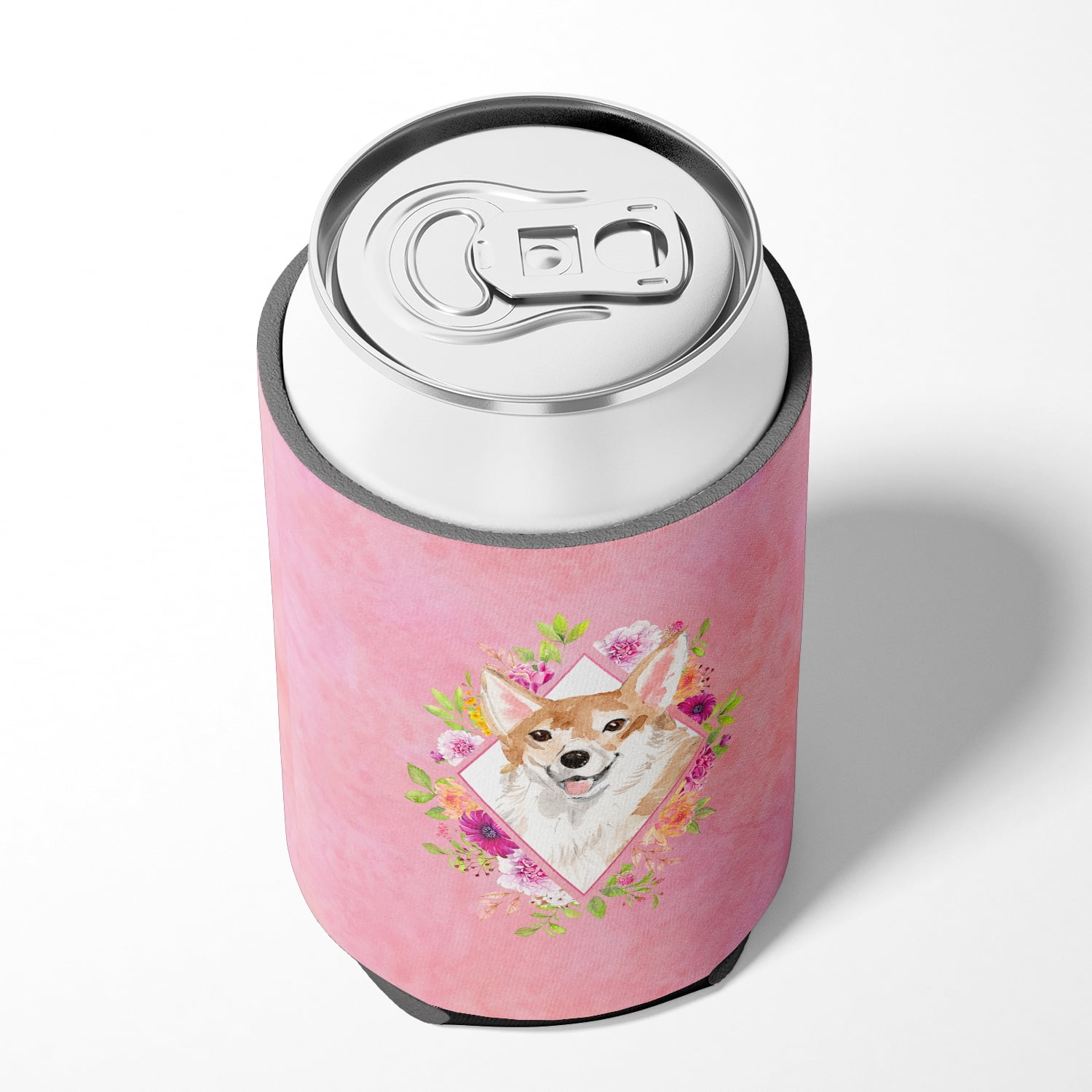 Carolines Treasures CK4243CC Corgi Pink Flowers Can or Bottle Hugger Can Hugger multicolor