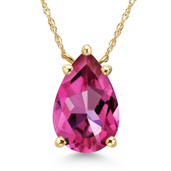 Gem Stone King 14K Yellow Gold Pure Pink Mystic Topaz Pendant Necklace for Women | 3.73 Cttw | Gemstone November Birthstone | Pear Shape 12X8MM | With 18 inch Chain