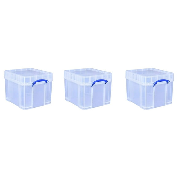Really Useful Box 35 Liter Transparent Storage Container w/Snap Lid, 3 Pack