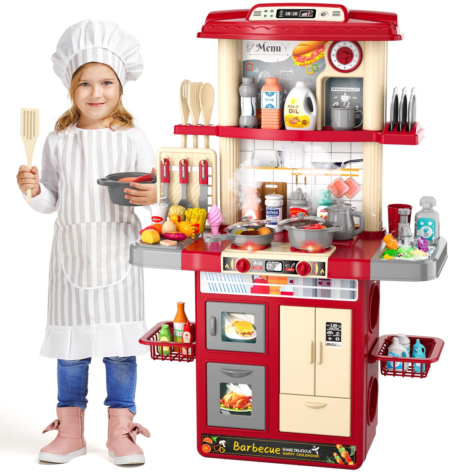 Toy Kitchen Sets Pretend Play Food Toys Play Kitchen Playset with Light Sound Spray (Random Color Play Food)