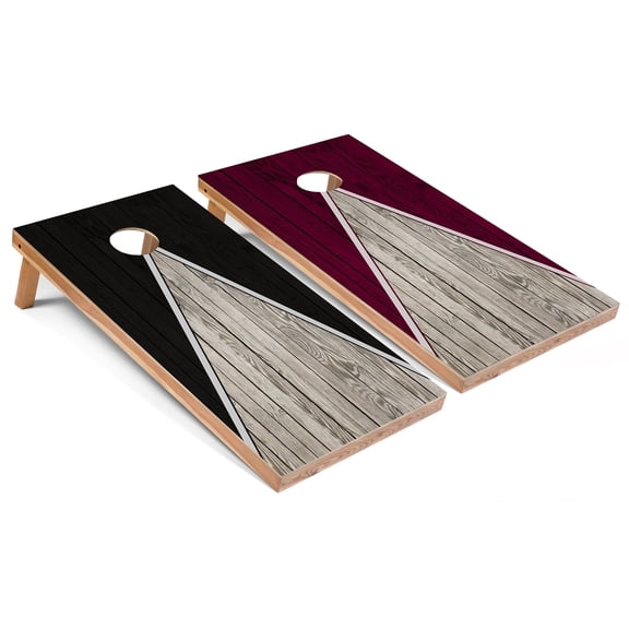 Skip's Garage | Black and Maroon Pyramid Cornhole Boards | Includes (2) Boards, (8) Bags & Optional Accessories
