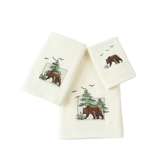 Marina Decoration Premium Luxury Decor Ultra Soft 100% Cotton Embroidered Bathroom Modern 3 Piece Towel Set, Bear with Ivory Base Pattern