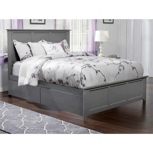 Madison King Platform Bed with Matching Footboard and Storage Drawers in Grey