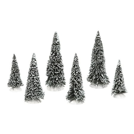 Friendly Village 6 Piece - Department 56 Snow Village Snow Covered Pines Tress Christmas Figurines Set of 6