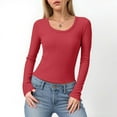 thumbnail image 2 of felwors Women's Long Sleeve Stretch Ribbed Crewneck T-Shirt - Fitted Casual Basic Top for Business & Daily Wear Red, M, 2 of 6
