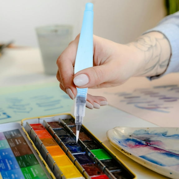 Worgeous 4 Pcs Colorful Watercolor Pen Tops Refillable Paint Brush Blue