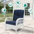 thumbnail image 7 of VIVIJASON 2 Piece Patio Wicker Rattan Rocker Chair, Outdoor Rattan Rocker Chair with Cushions & Steel Frame, All-Weather Rocking Lawn Wicker Furniture for Garden Backyard Porch (White/Navy Blue), 7 of 7