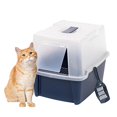 thumbnail image 1 of IRIS Large Hooded Litter Box with Scoop and Grate, Blue, Navy, 1 of 9