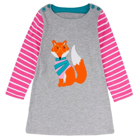 

Augper Toddler Dress Winter Fall Dresses Clearance Autumn Children s Girl s Clothing Tshirt Long Sleeve Cartoon Striped Embroidered Dress Gray