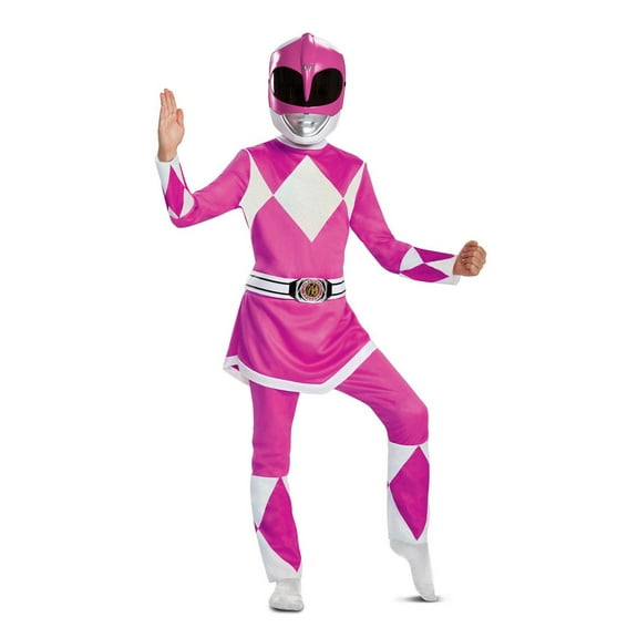 Disguise Mighty Morphin Pink Deluxe Girl's Halloween Fancy-Dress Costume for Child, L
