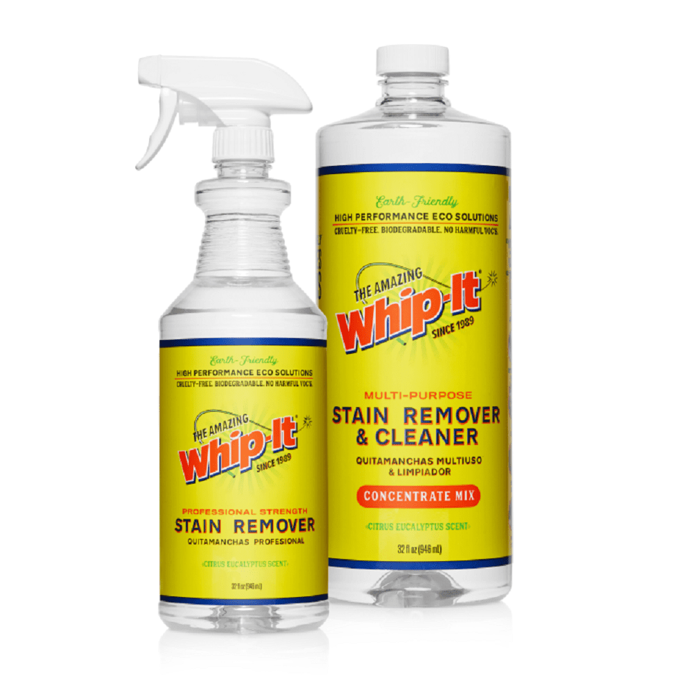 Amazing Whip-It Stain Remover and All Natural Cleaner, Stain Fighting Kit - Professional Strength Plant-Based Remover Spray 32oz with Concentrate Multi-Purpose Stain Remover 32oz bottle