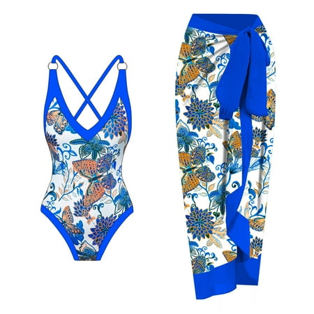 YEHOOM Women One Piece Swimsuit with Matching Cover Ups Floral Sexy Bikini Sets High Cut Push Up Two Pieces Bathing Suit