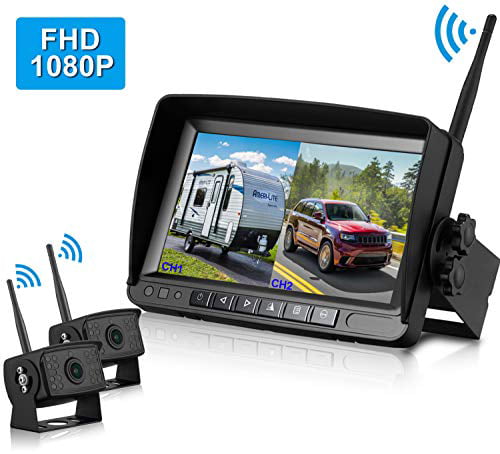FHD 1080P Digital Wireless 2 Backup Camera for RVs/Trailers/Trucks/Motorhomes/5th Wheels 7Monitor with DVR Highway Monitoring System IP69K Waterproof Super Night Vision