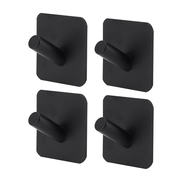 Ganchos adhesivos únicos de 4 piezas para toallas y abrigos, ganchos de pared, se adhieren en baño y cocina, color negro