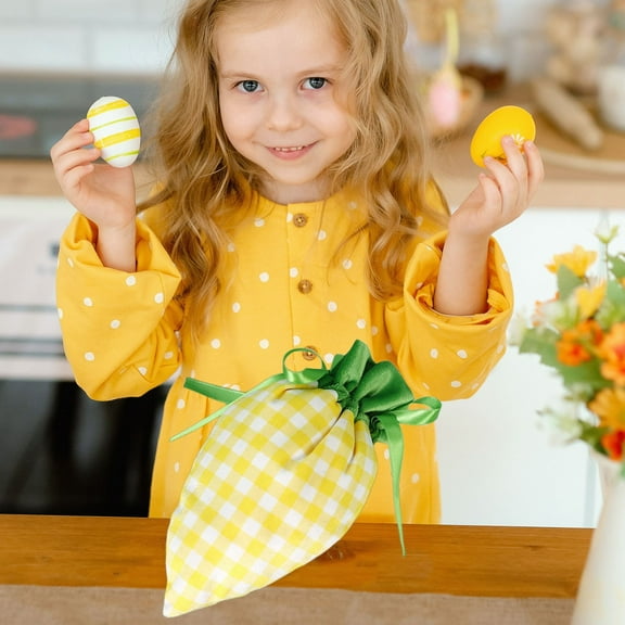 Gallickan Easter Carrot Fabric Gift Bags, Drawstring Easter Bag Carrot Wrap Bags for Spring Easter Basket Stuffers Egg Outdoor Party Favor Supplies, 5 x 9.5 Inch, Yellow