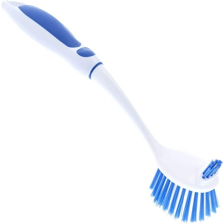 

Dish Washing Scrubber Vegetable Brush - Blue / White 2 Sided Bristles - Long Handle With Rubber Grip Non Scratch Kitchen and Bath Cleaning By Superio