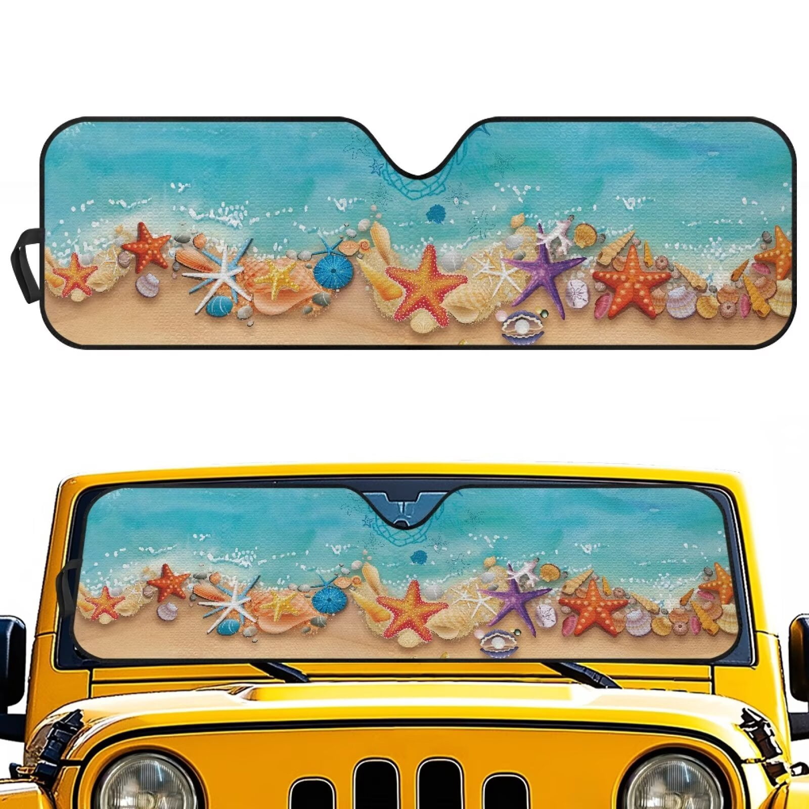 Binienty Beach Starfish Car Sun Shade Windshield for Jeep Gladiator JT 2020-2025 Jeep Gladiator JT 2020-2025 Heat Shield Sunshade Auto Sun Visor Heat Protection Automotive Interior Accessories