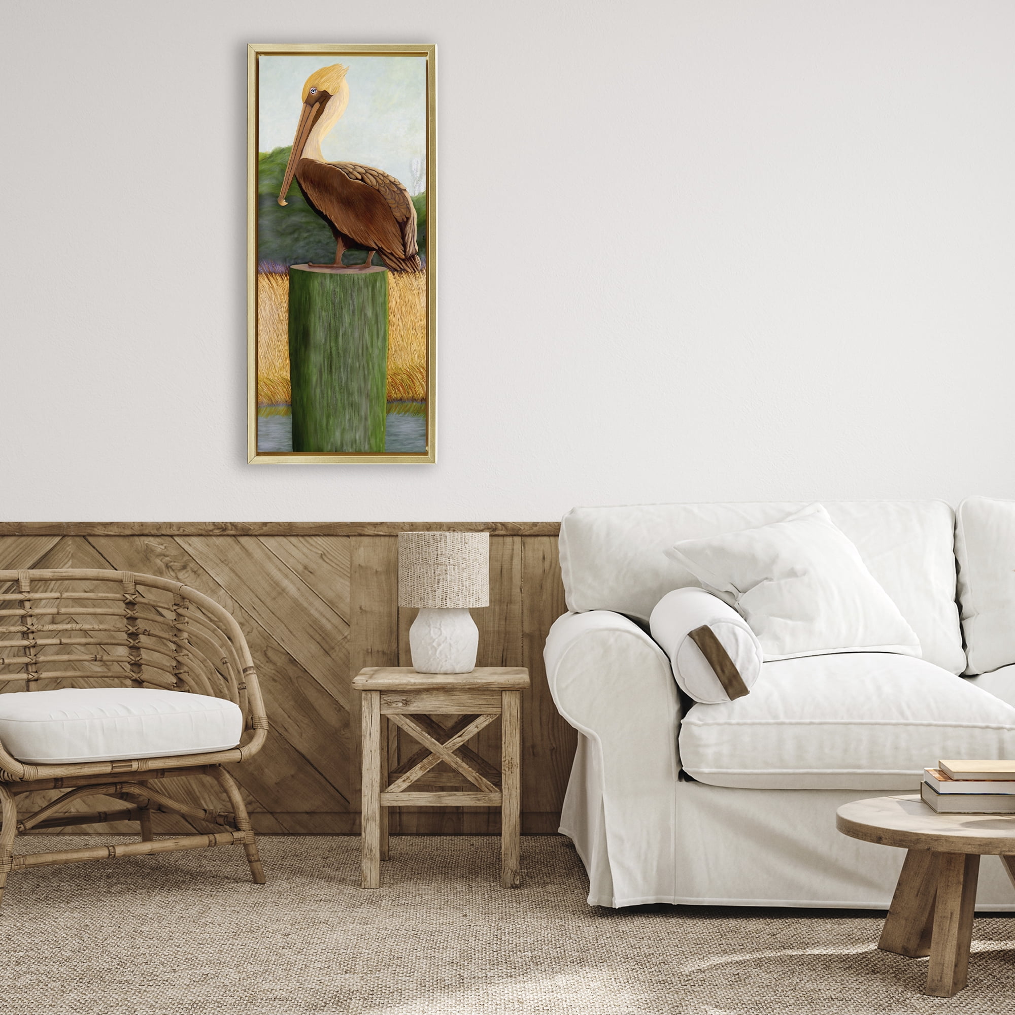 Stupell Industries Blue Eyed Pelican Gold Framed Floater Canvas Wall Art, design by Barbara Fallenbaum