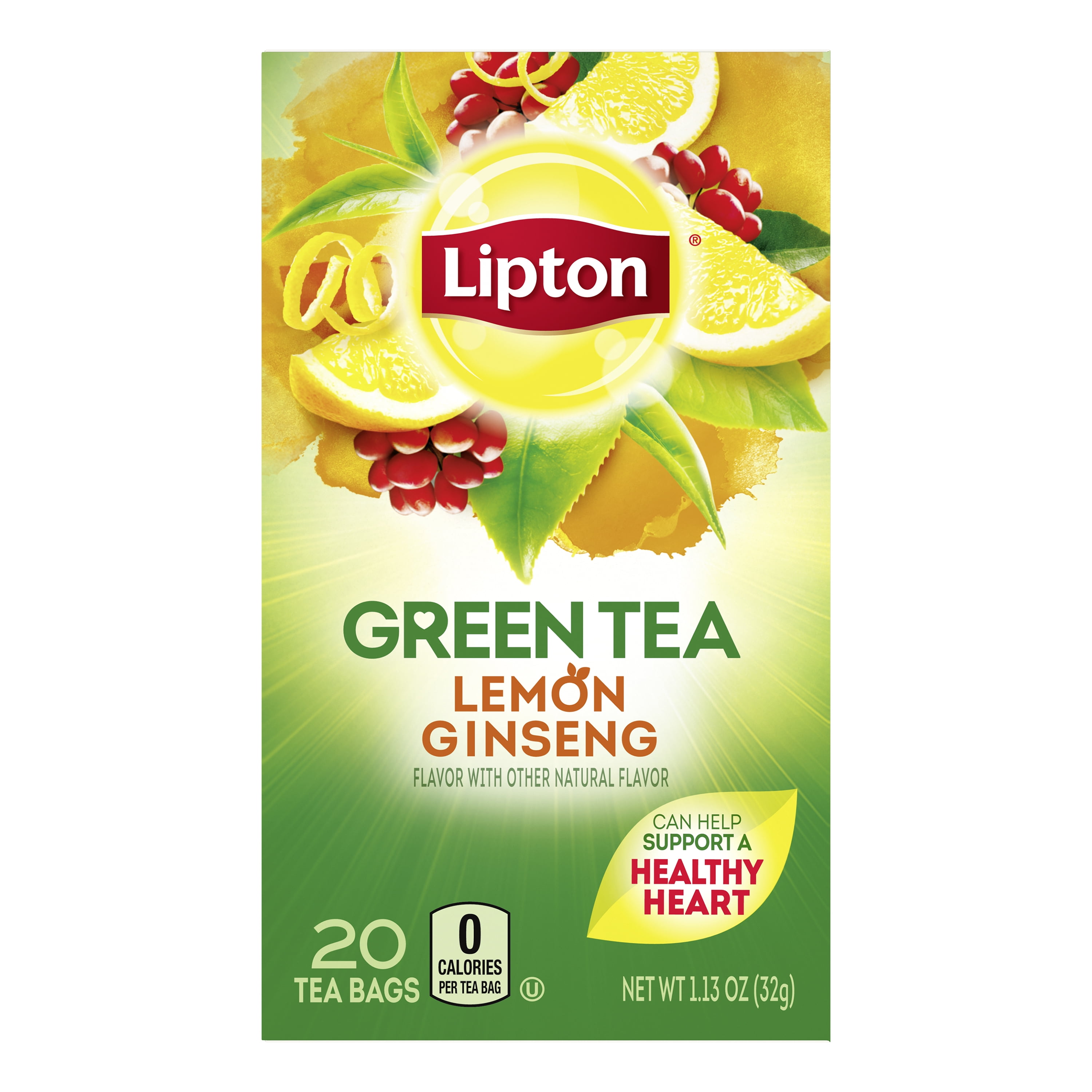 Lipton Green Tea Lemon Ginseng, Tea Bags 1.13 oz 20 Count