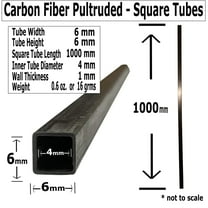 1 Pultruded Square Carbon Fiber Tube - 6mm x 6mm x 1000mm