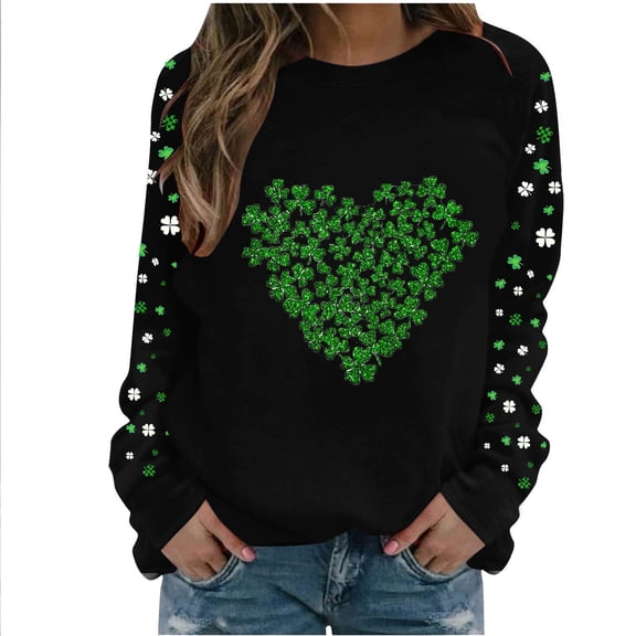 successthop St.Patricks Day Sweatshirt Womens Oversized Crewneck Slash Shoulder Tops Long Sleeve Pullover Streetwear