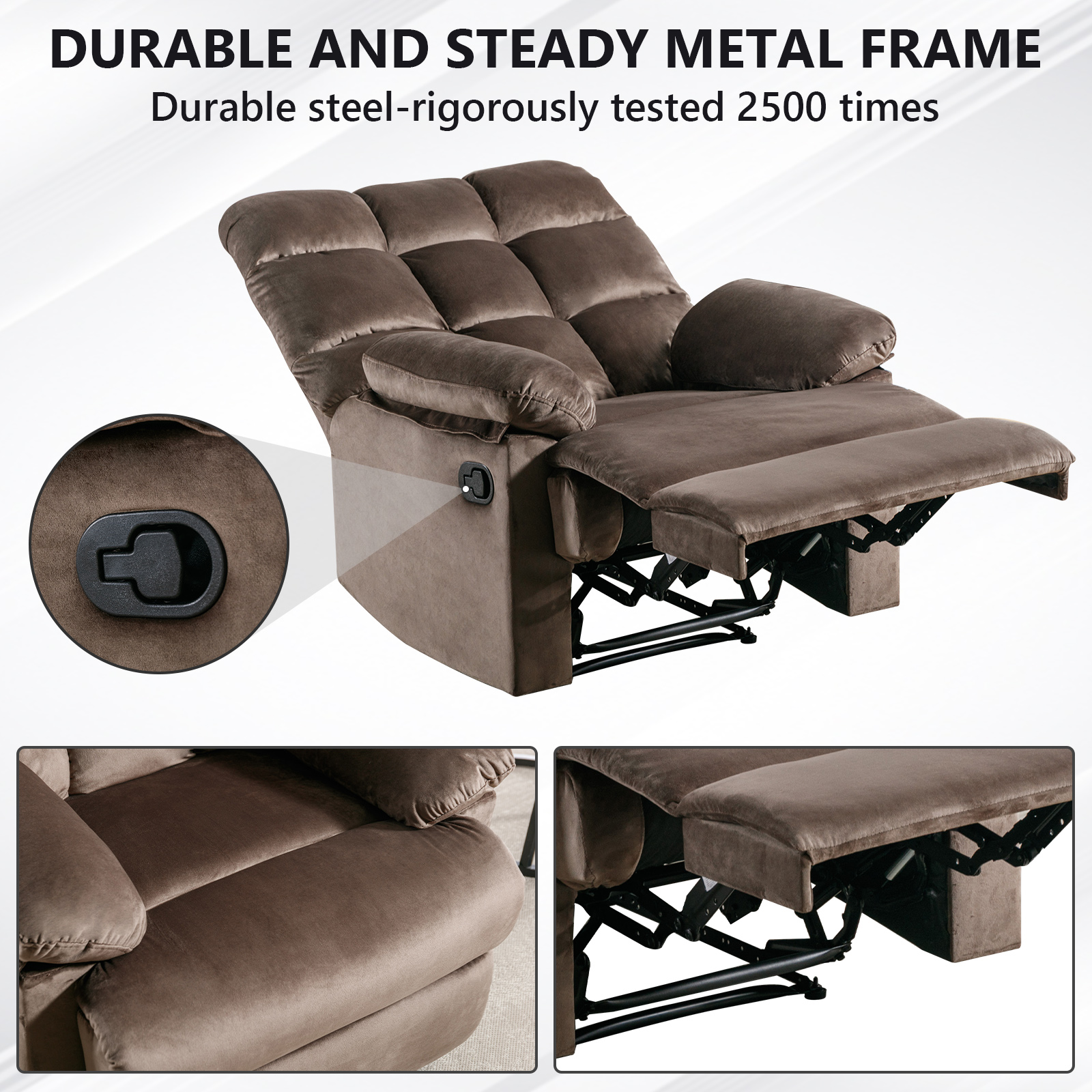 Bonzy Home Classic Manual Recliner with Soft Fabric Reclining Chair Sofa for Living Room Bedoom, Brown