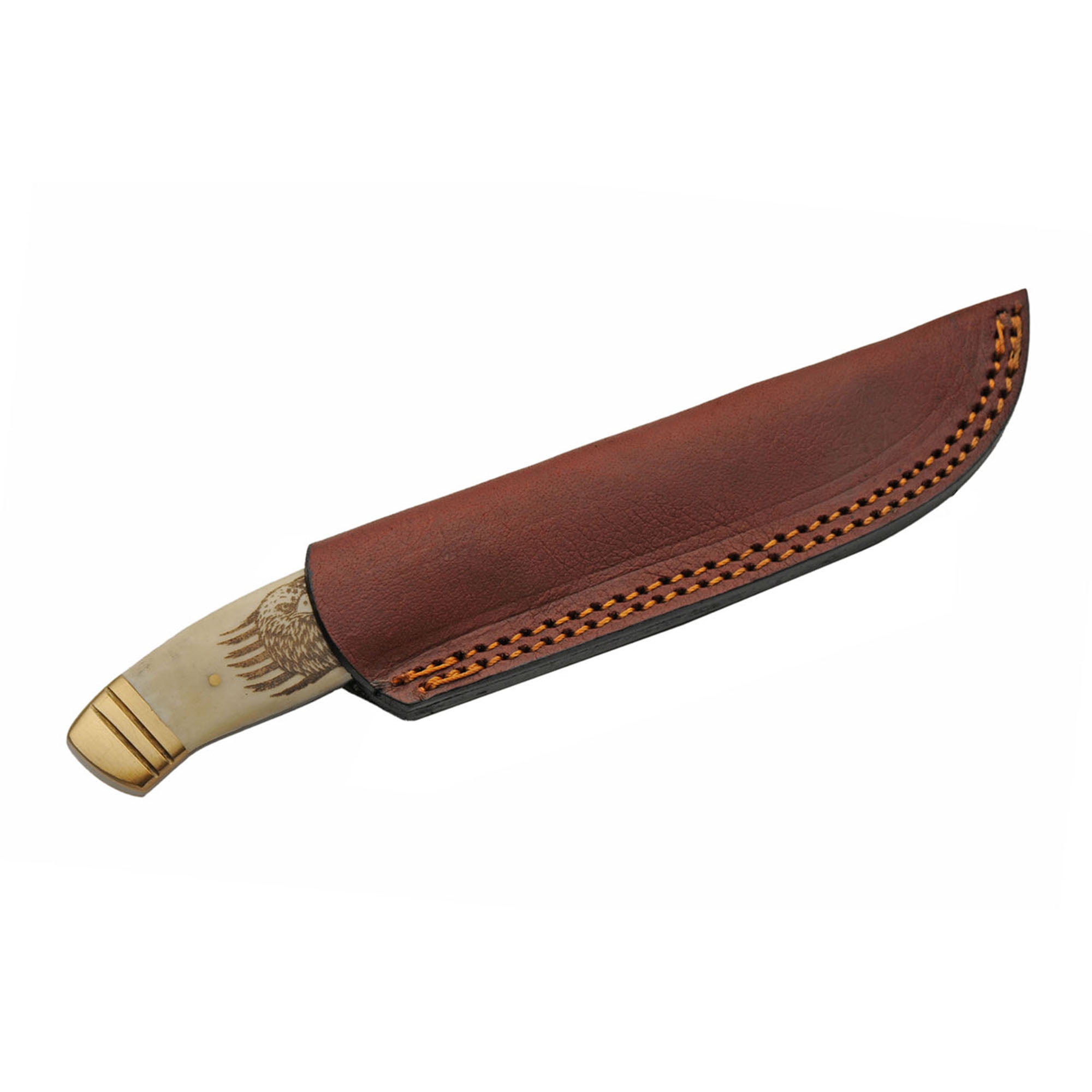 Rite Edge 8.25 Inch Bone Handle Fixed Blade Knife 8 Gauge Stainless Steel Blade Brass Bolster Laser Star Detail Leather Sheath Outdoor Knife