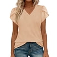 thumbnail image 3 of Feancey Womens V Neck T-Shirts Eyelet Petal Sleeve Summer Tops Dressy Casual Business Blouse Comfy Loose Pullover Tees Birthday Gifts Khaki XL, 3 of 10