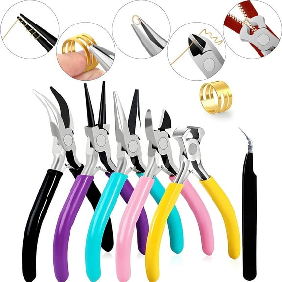 jQMUHLC 5Pcs Jewelry Pliers Set Jewelry Making Pliers Tools Includes Needle Nose Chain Nose Round Bent Pliers Wire Cutter for DIY Craft Jewelry